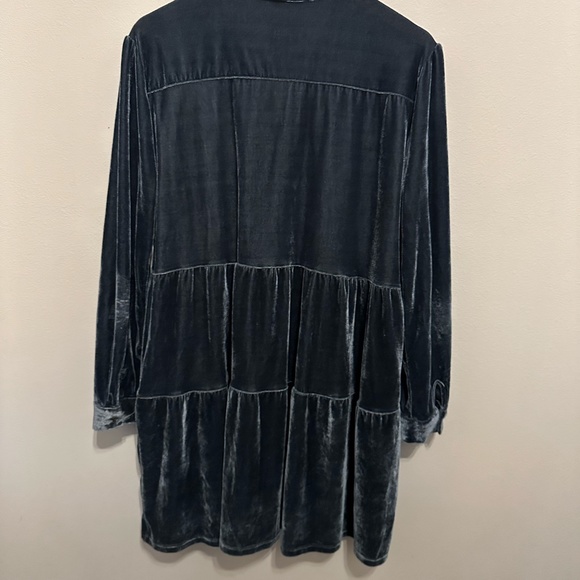 Velvet Long Sleeve 3 Tier Collar Button Down Dress STEEL BLUE XL - Picture 5 of 6